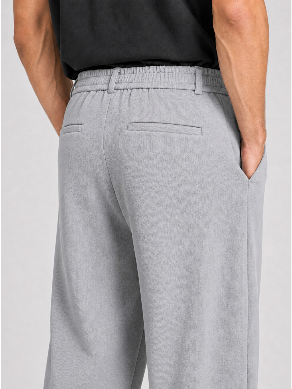 Erkek Gri Relax Fit Bağcıklı Baggy Pantolon-3