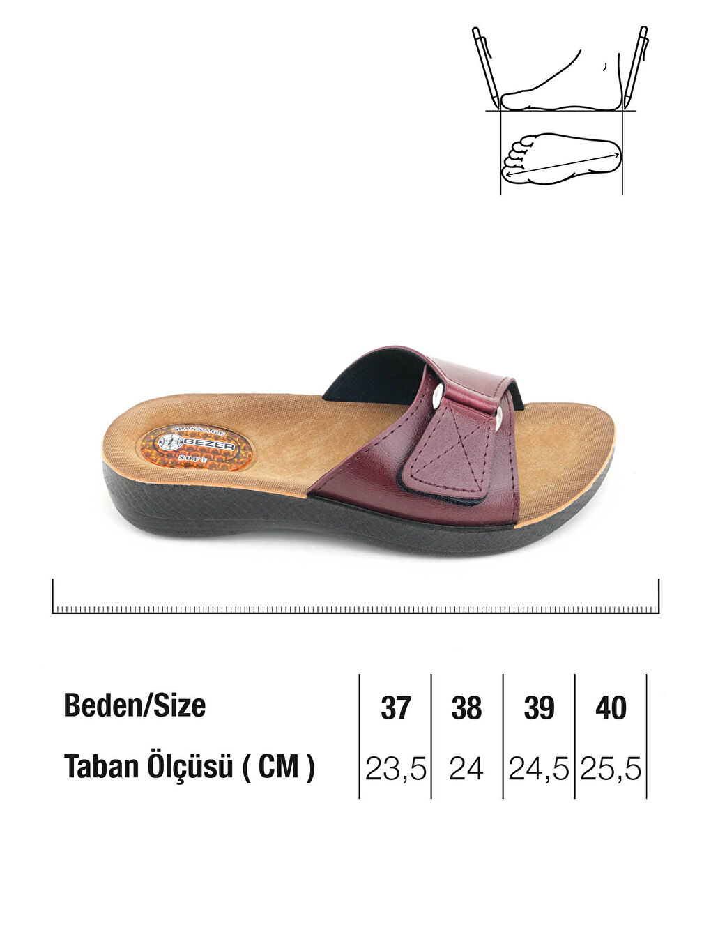 Bordo Kadın Yazlık Massage Soft Rahat Taban Tek Cırtlı Ayarlanabilir Günlük Terlik-1