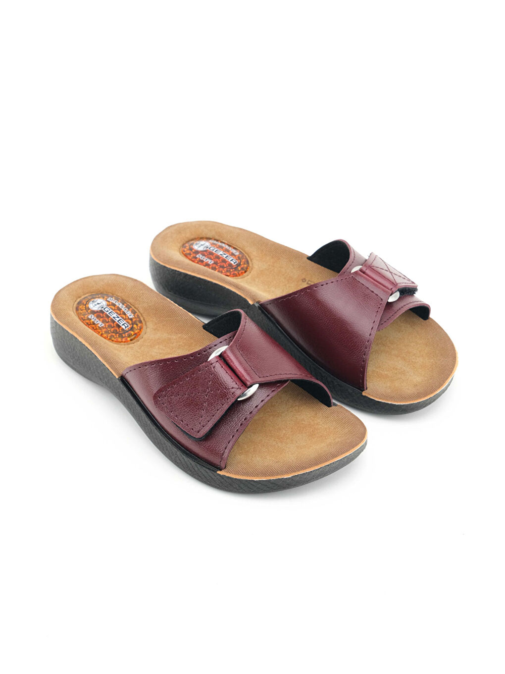 Bordo Kadın Yazlık Massage Soft Rahat Taban Tek Cırtlı Ayarlanabilir Günlük Terlik-2