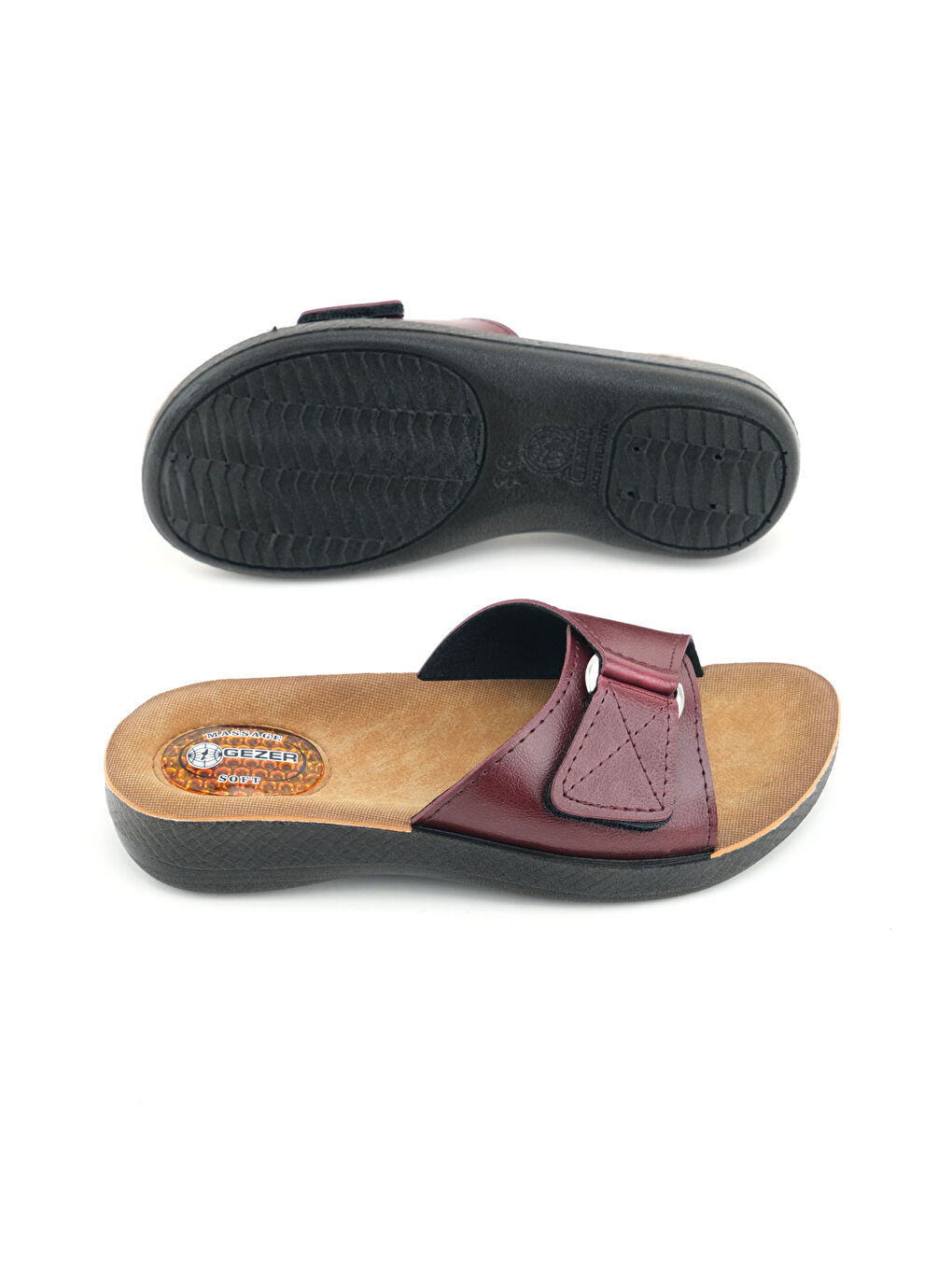 Bordo Kadın Yazlık Massage Soft Rahat Taban Tek Cırtlı Ayarlanabilir Günlük Terlik-4