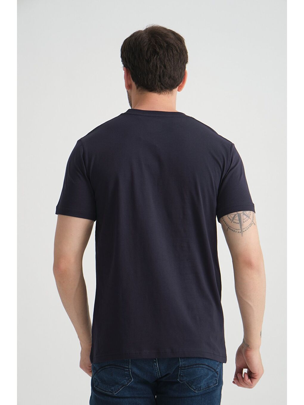 Lacivert  Erkek T-shirt Nefes Alabilen Esnek Pamuklu Kumaş Regular Kalıp Minimal Logolu-3
