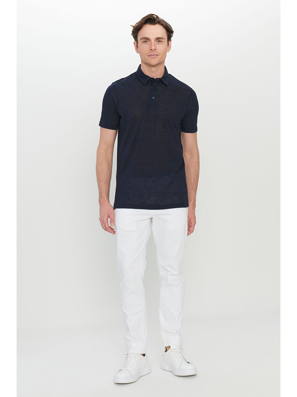 Erkek Lacivert Pamuklu Slim Fit Dar Kesim Polo Yaka Tişört-1