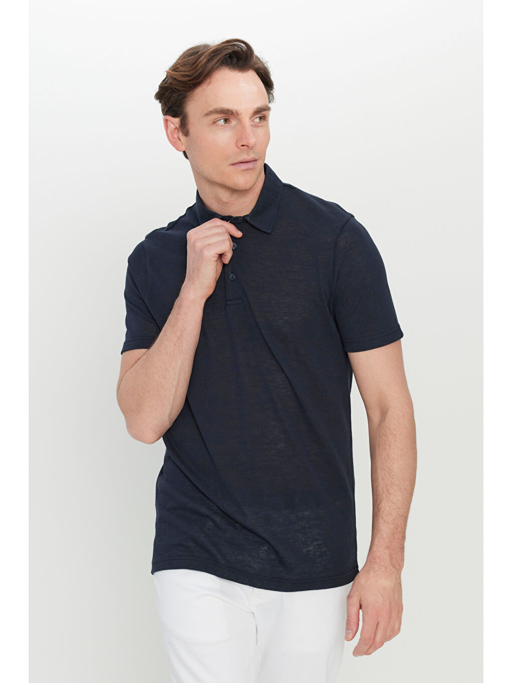 Erkek Lacivert Pamuklu Slim Fit Dar Kesim Polo Yaka Tişört-2