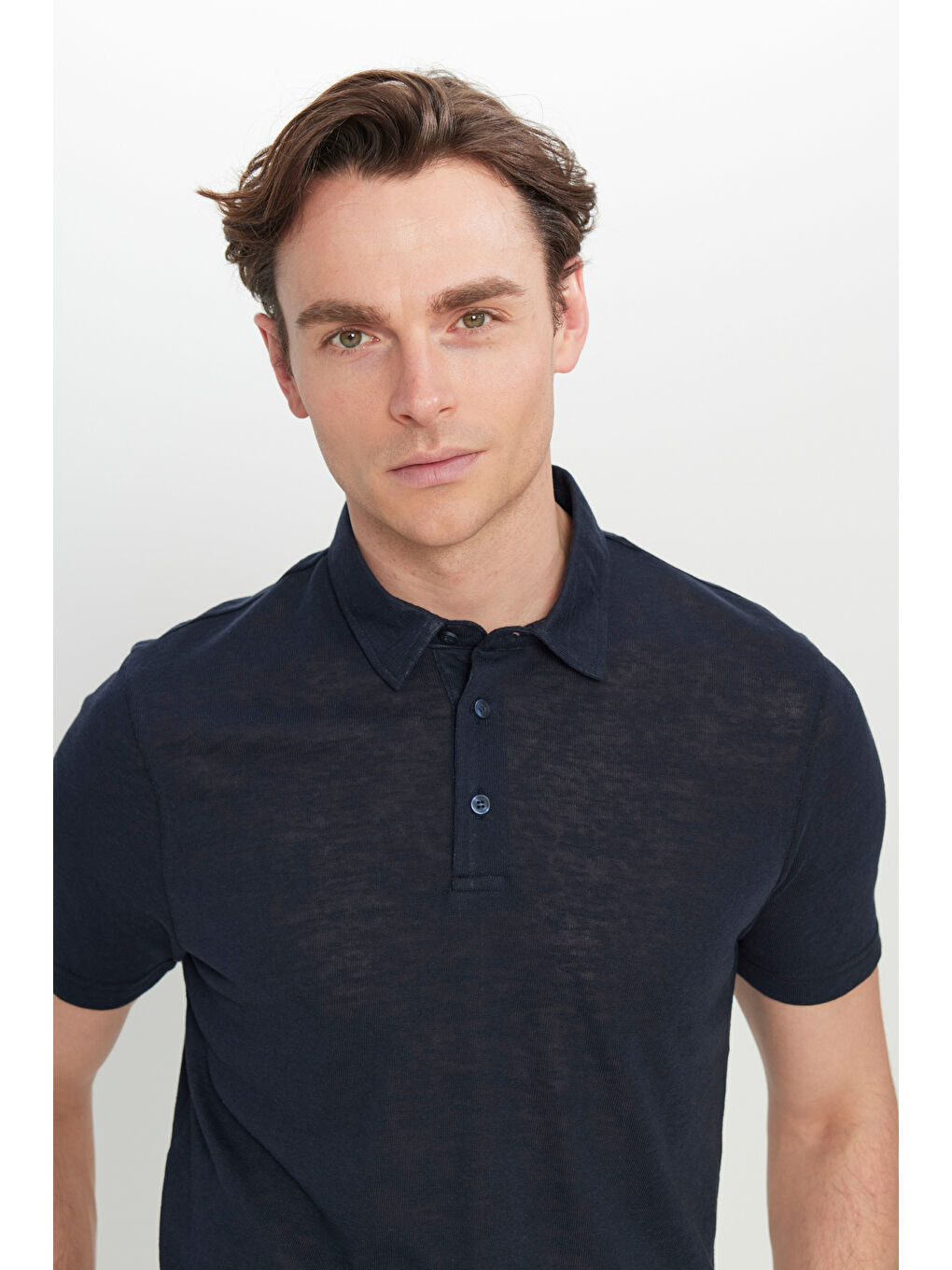 Erkek Lacivert Pamuklu Slim Fit Dar Kesim Polo Yaka Tişört-3