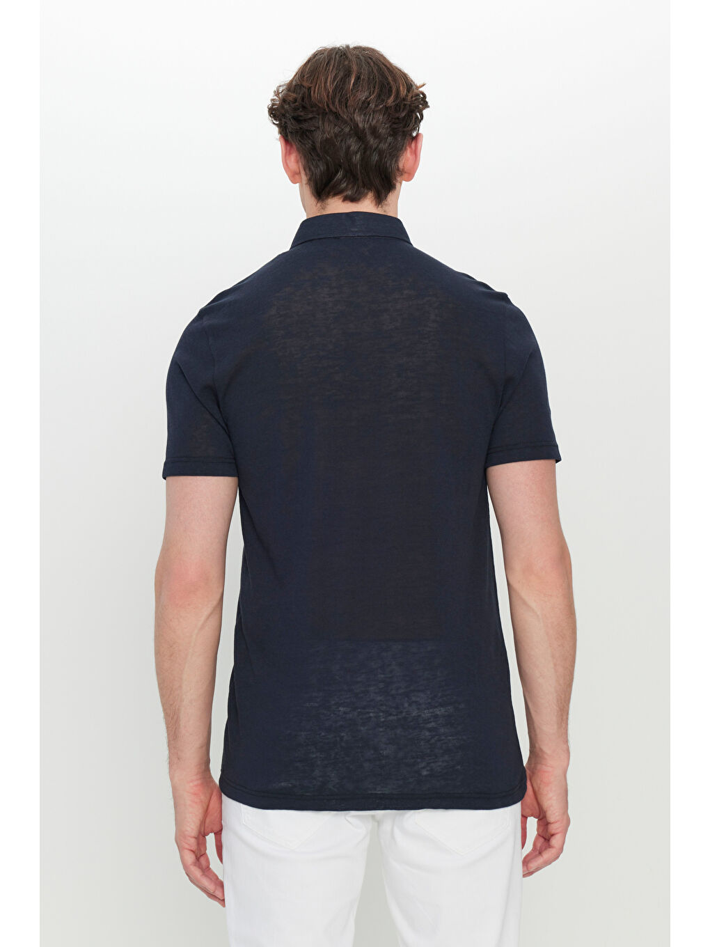 Erkek Lacivert Pamuklu Slim Fit Dar Kesim Polo Yaka Tişört-4