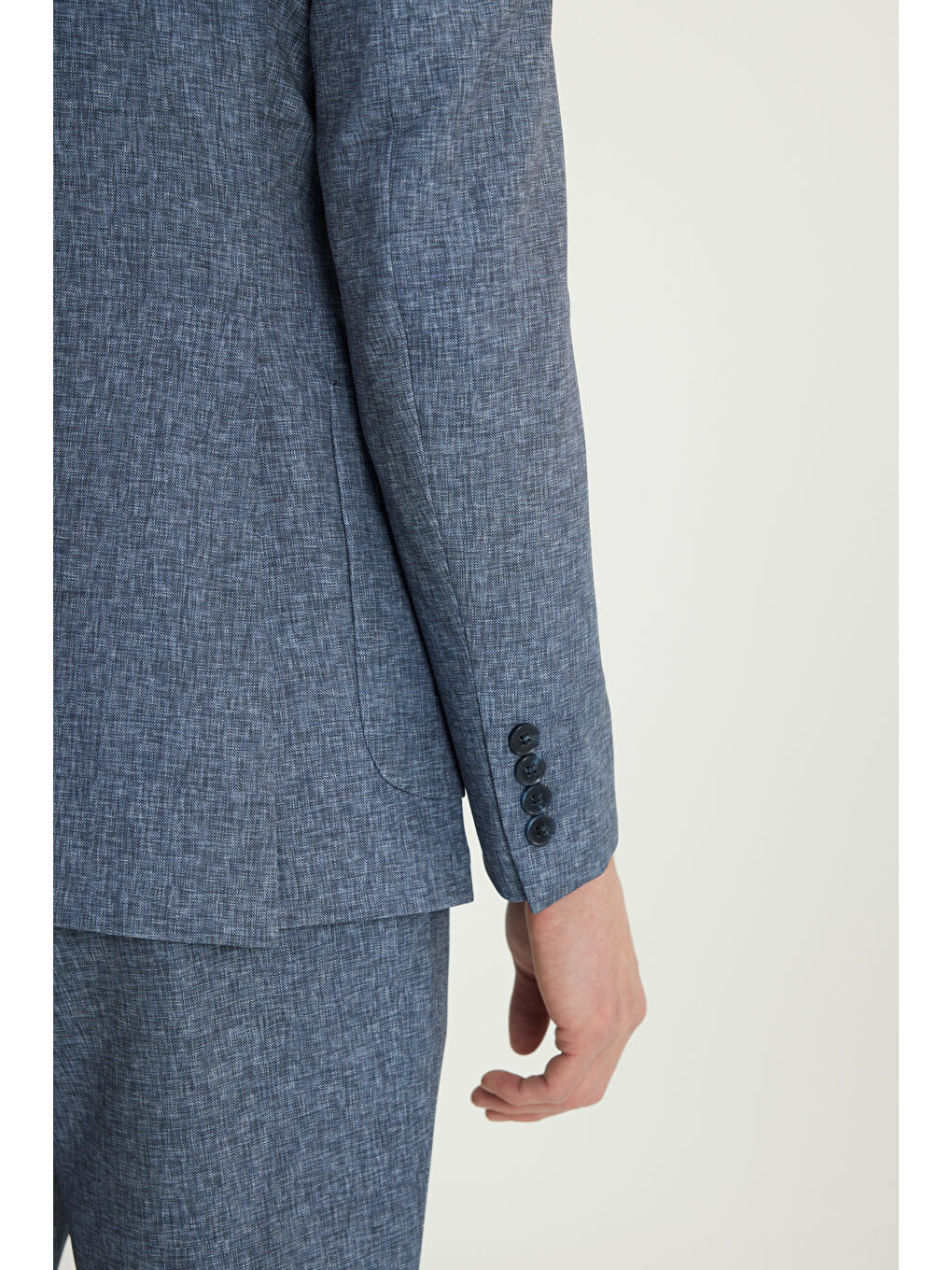 Erkek Lacivert Slim Fit Mono Yaka Beli Bağlamalı Torba Cepli Esnek Takım Elbise-6