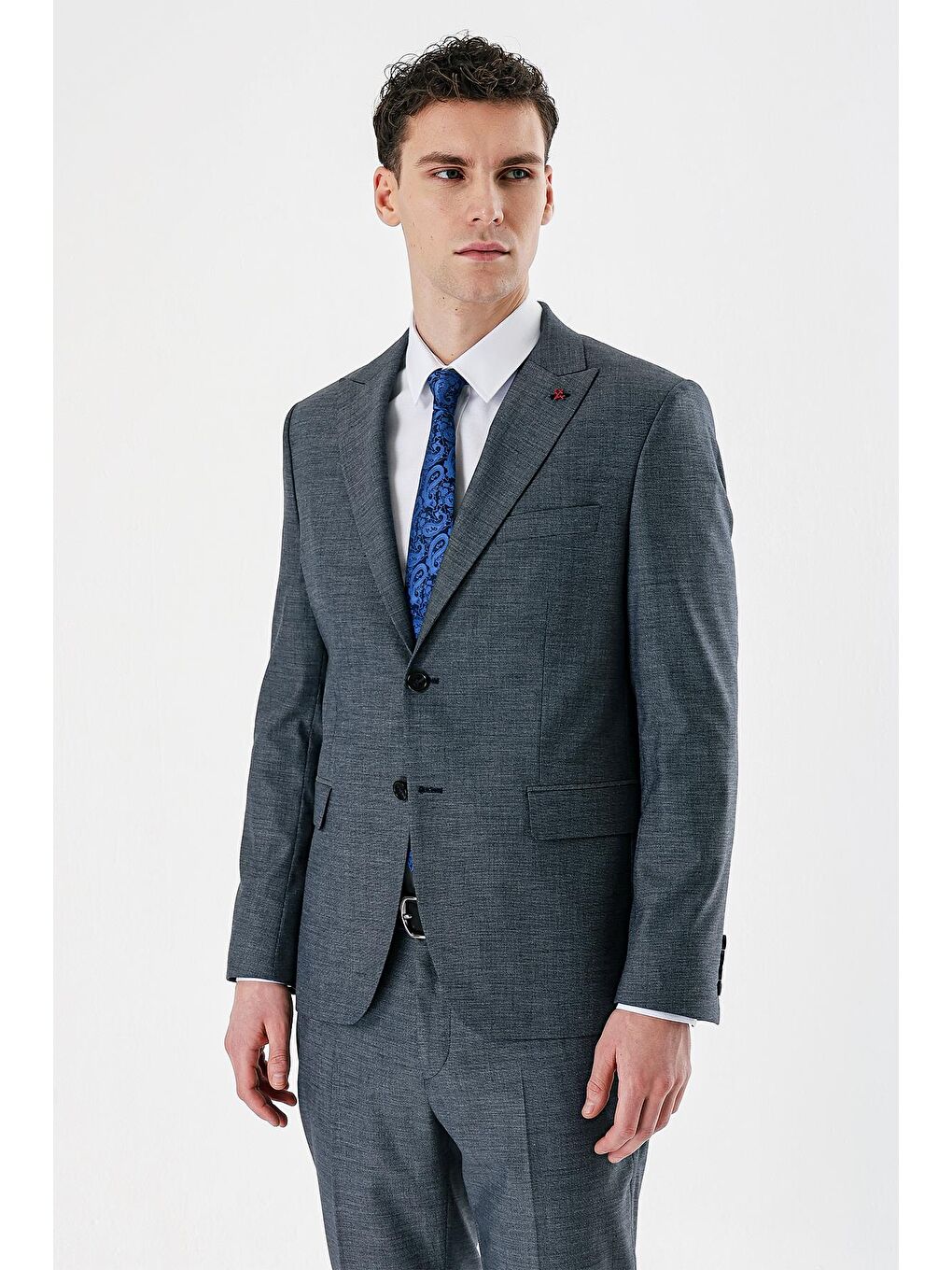 Lacivert Filafil Kırlangıç Yaka Çift Yırtmaç 6 Drop Slim Dar Kesim Klasik Takım Elbise 1001240162