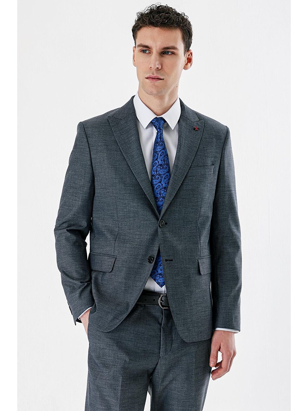 Lacivert Filafil Kırlangıç Yaka Çift Yırtmaç 6 Drop Slim Dar Kesim Klasik Takım Elbise 1001240162-1