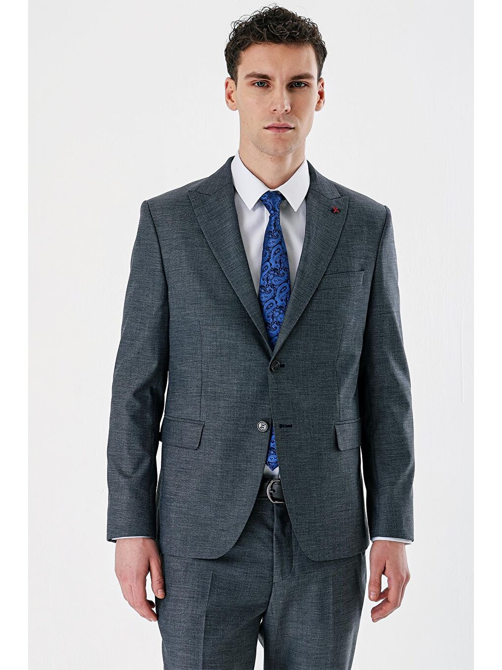 Lacivert Filafil Kırlangıç Yaka Çift Yırtmaç 6 Drop Slim Dar Kesim Klasik Takım Elbise 1001240162-2