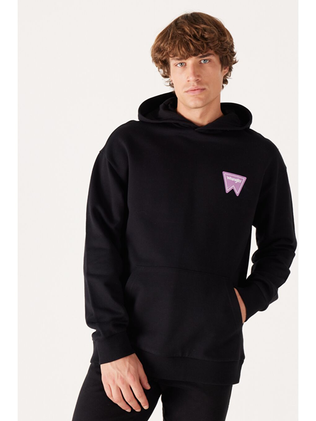 Loose Fit Rahat Kesim Kapüşonlu İçi Polarlı Sırt Baskılı Siyah Sweatshirt-3