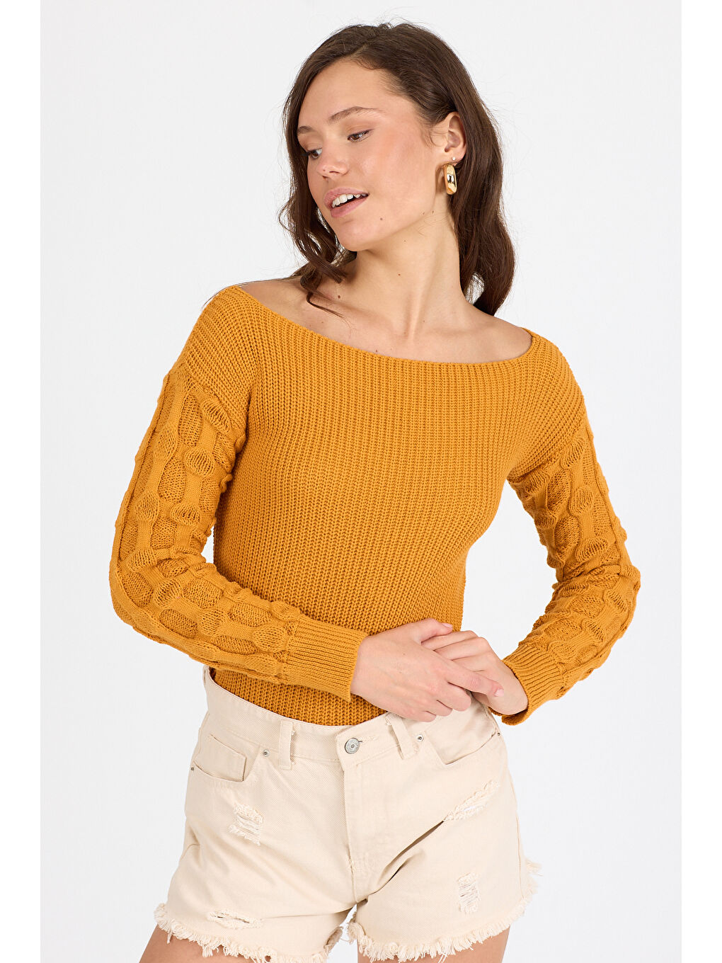 Sarı Kadın Selanik Örgü Triko Bluz 2699 (Standart Beden s-m-l-xl Beden Uyumludur)