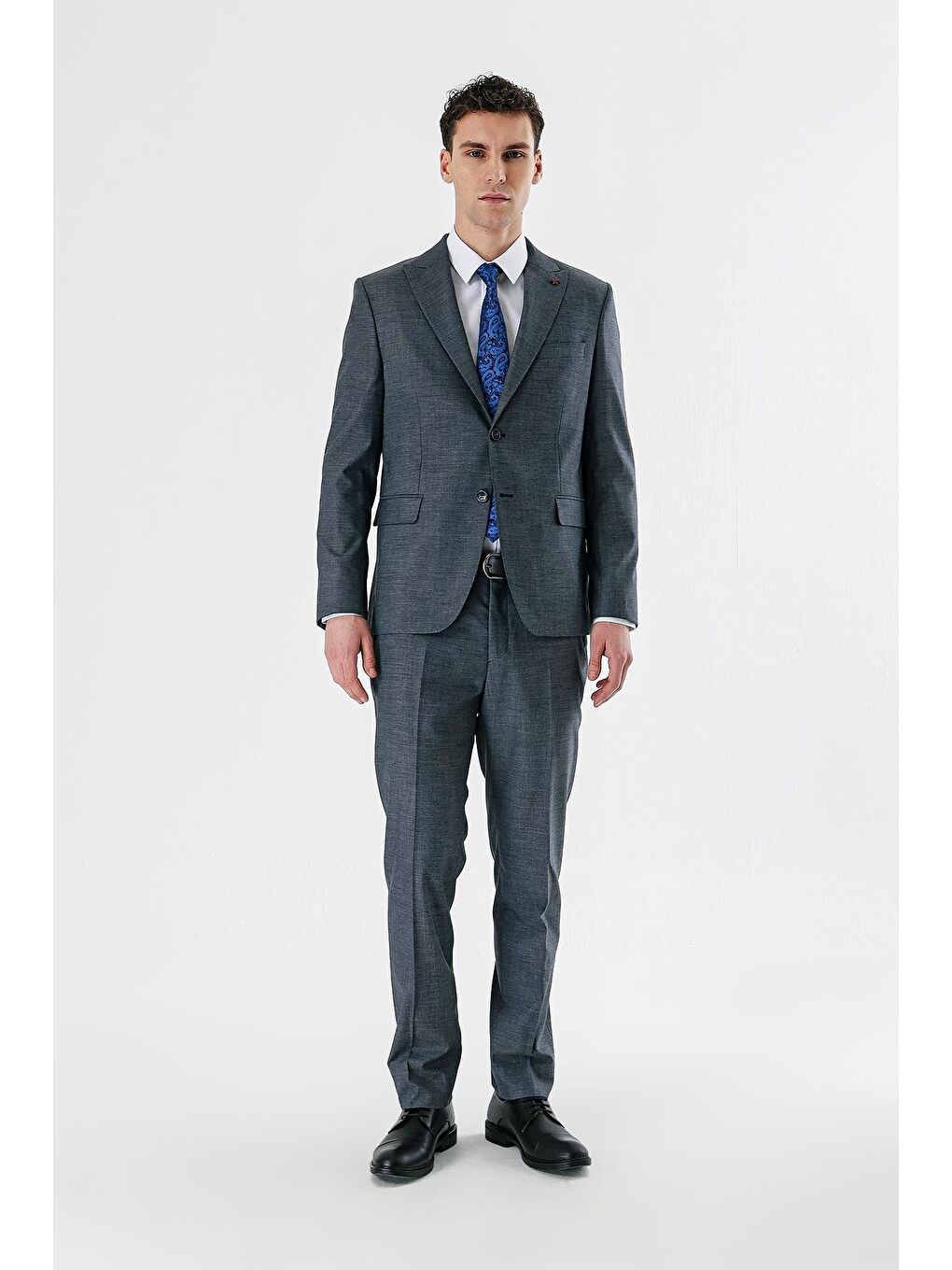 Lacivert Filafil Kırlangıç Yaka Çift Yırtmaç 6 Drop Slim Dar Kesim Klasik Takım Elbise 1001240162-3