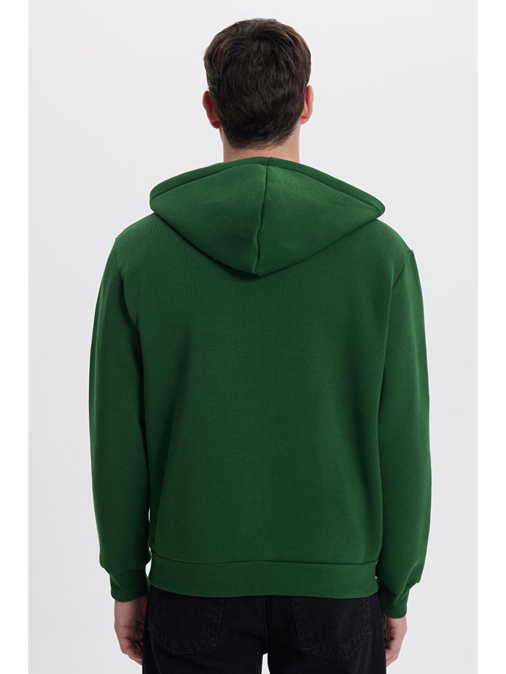 Unisex Relax Fit Rahat Kesim Pamuklu İçi Polarlı Yarım Fermuarlı Yeşil Kapüşonlu Sweatshirt-6