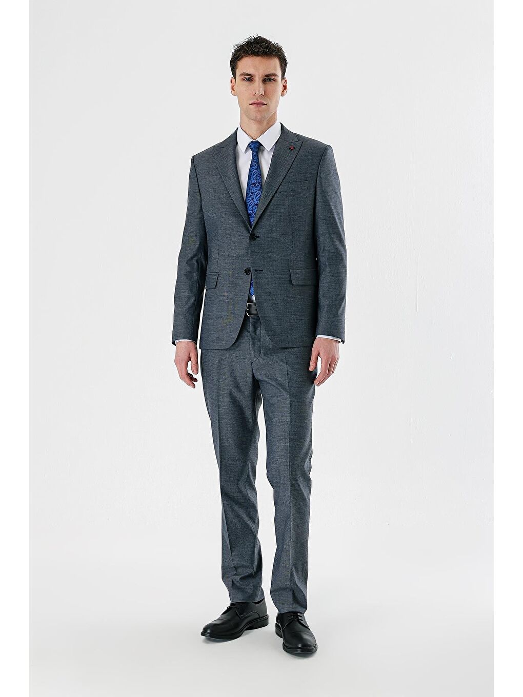 Lacivert Filafil Kırlangıç Yaka Çift Yırtmaç 6 Drop Slim Dar Kesim Klasik Takım Elbise 1001240162-4