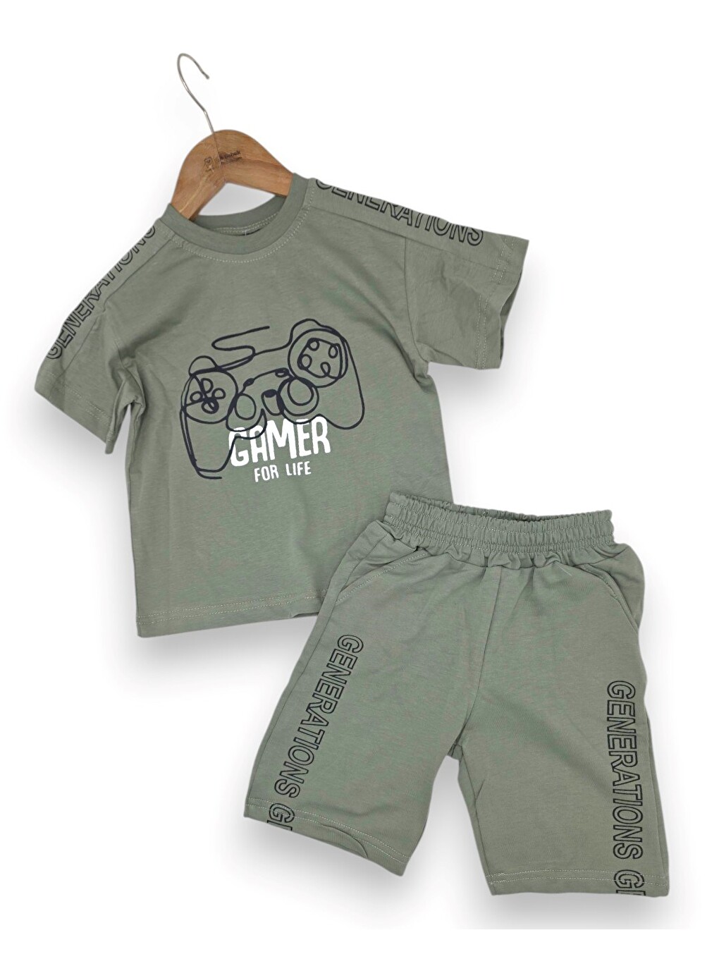 Haki Erkek Çocuk Yazlık Gamer Baskılı Şort T-shirt İkili Alt Üst Takım-2