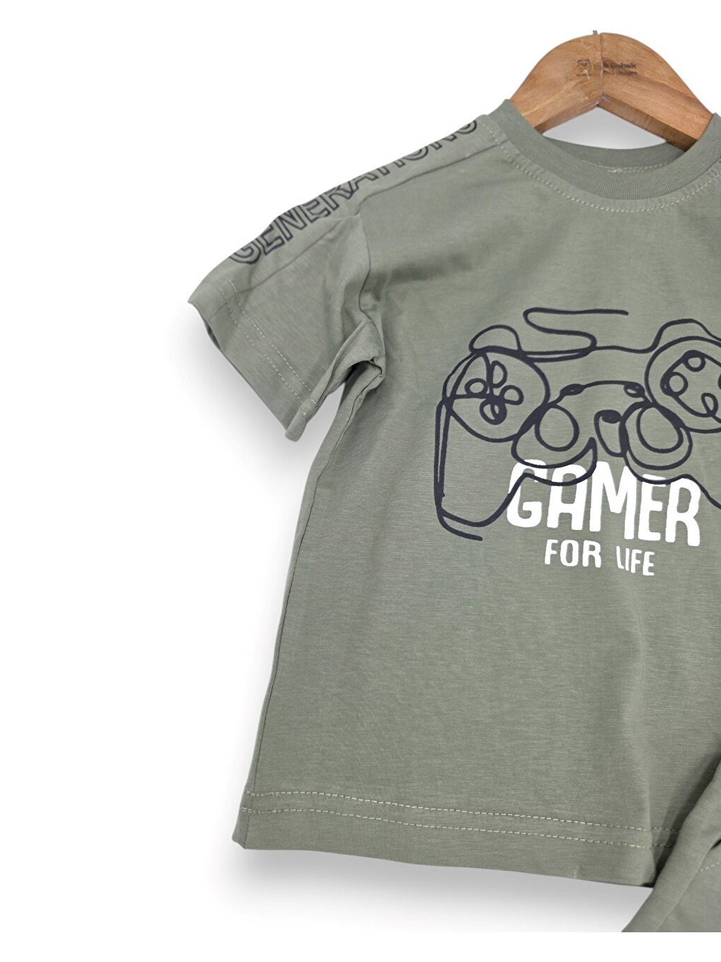 Haki Erkek Çocuk Yazlık Gamer Baskılı Şort T-shirt İkili Alt Üst Takım-3