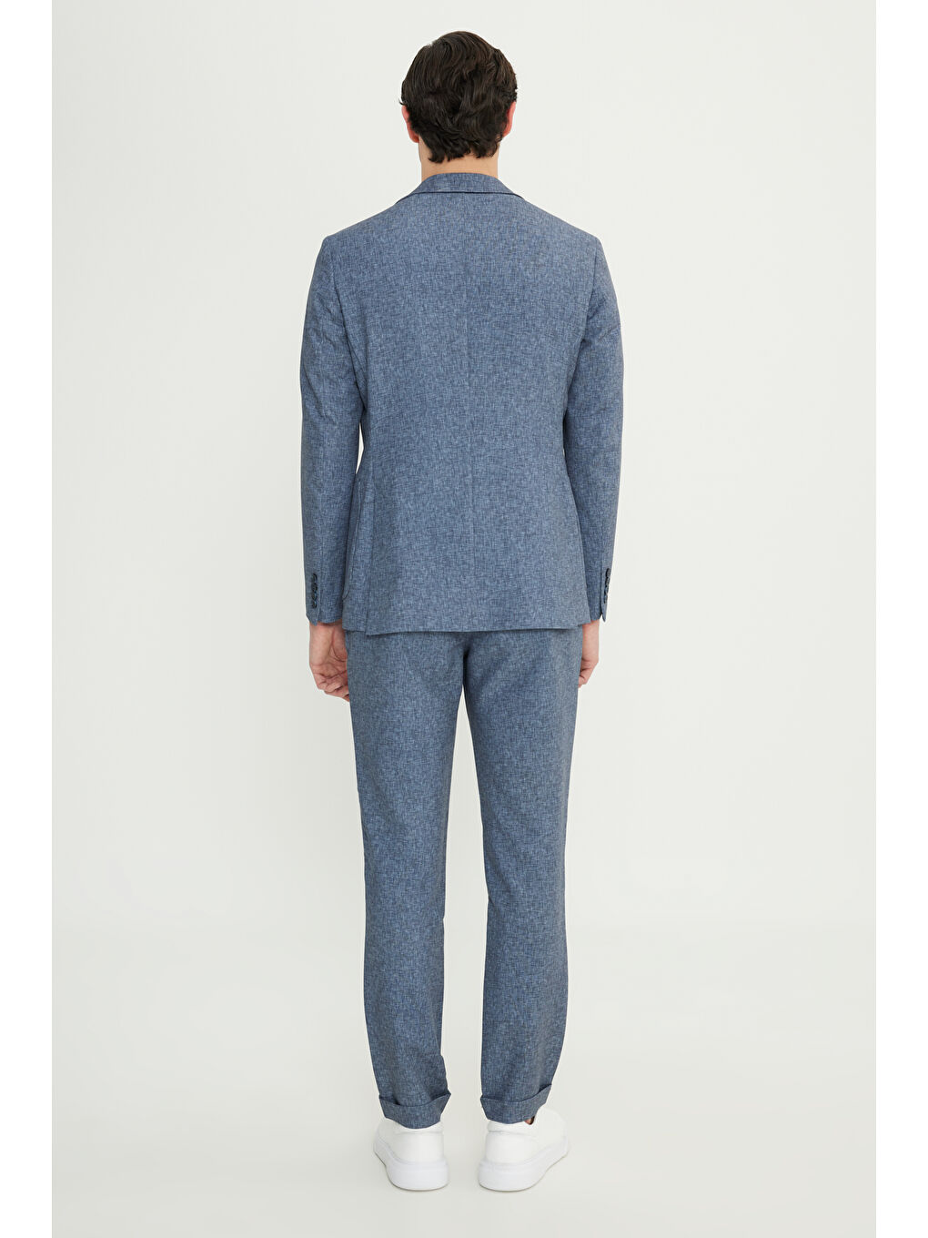 Erkek Lacivert Slim Fit Mono Yaka Beli Bağlamalı Torba Cepli Esnek Takım Elbise-7