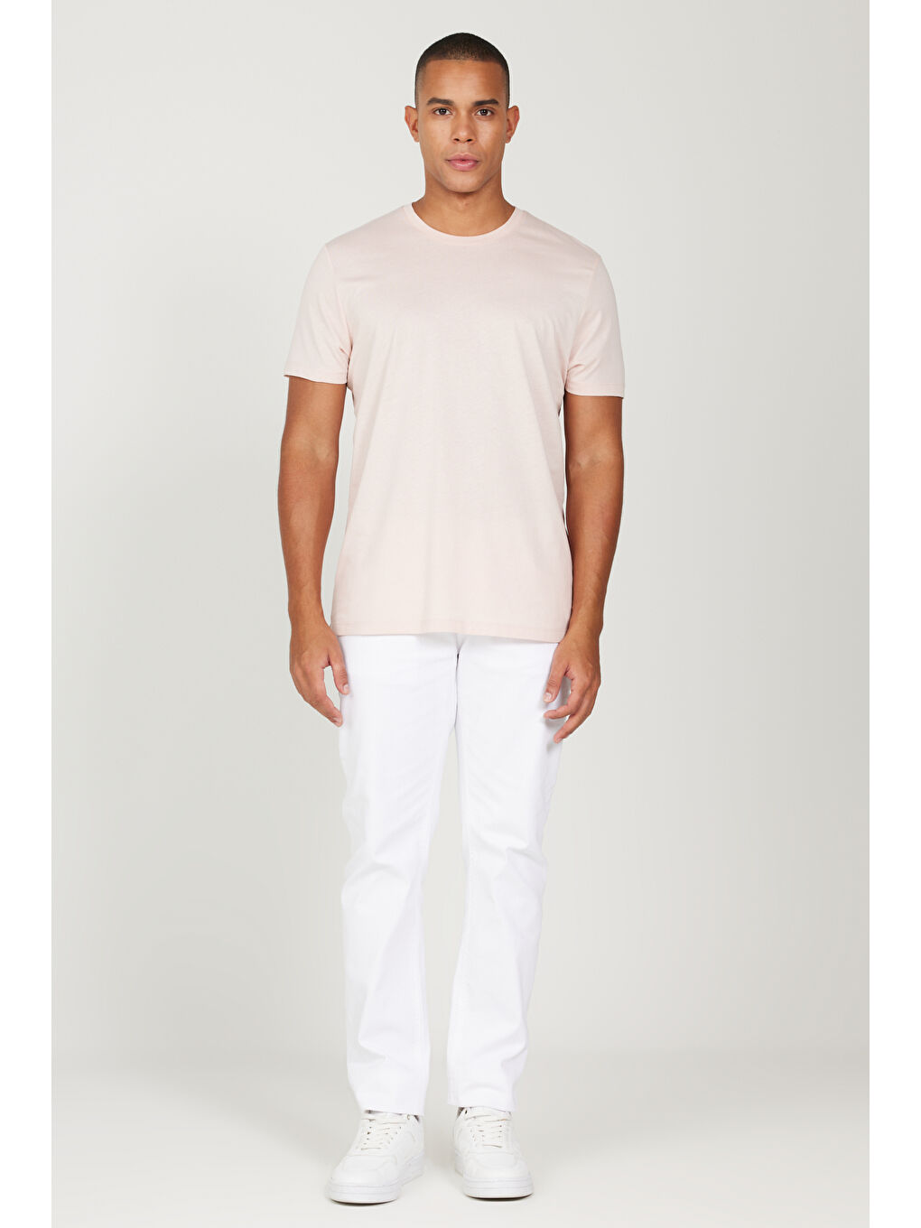 Pembe Erkek Gül Kurusu Slim Fit Dar Kesim %100 Pamuk Bisiklet Yaka Kısa Kollu Tişört-1