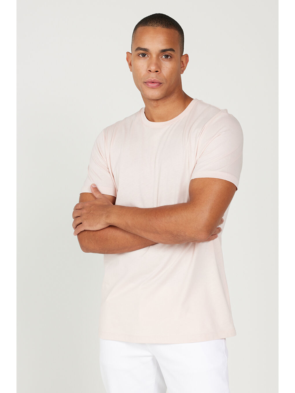 Pembe Erkek Gül Kurusu Slim Fit Dar Kesim %100 Pamuk Bisiklet Yaka Kısa Kollu Tişört-2