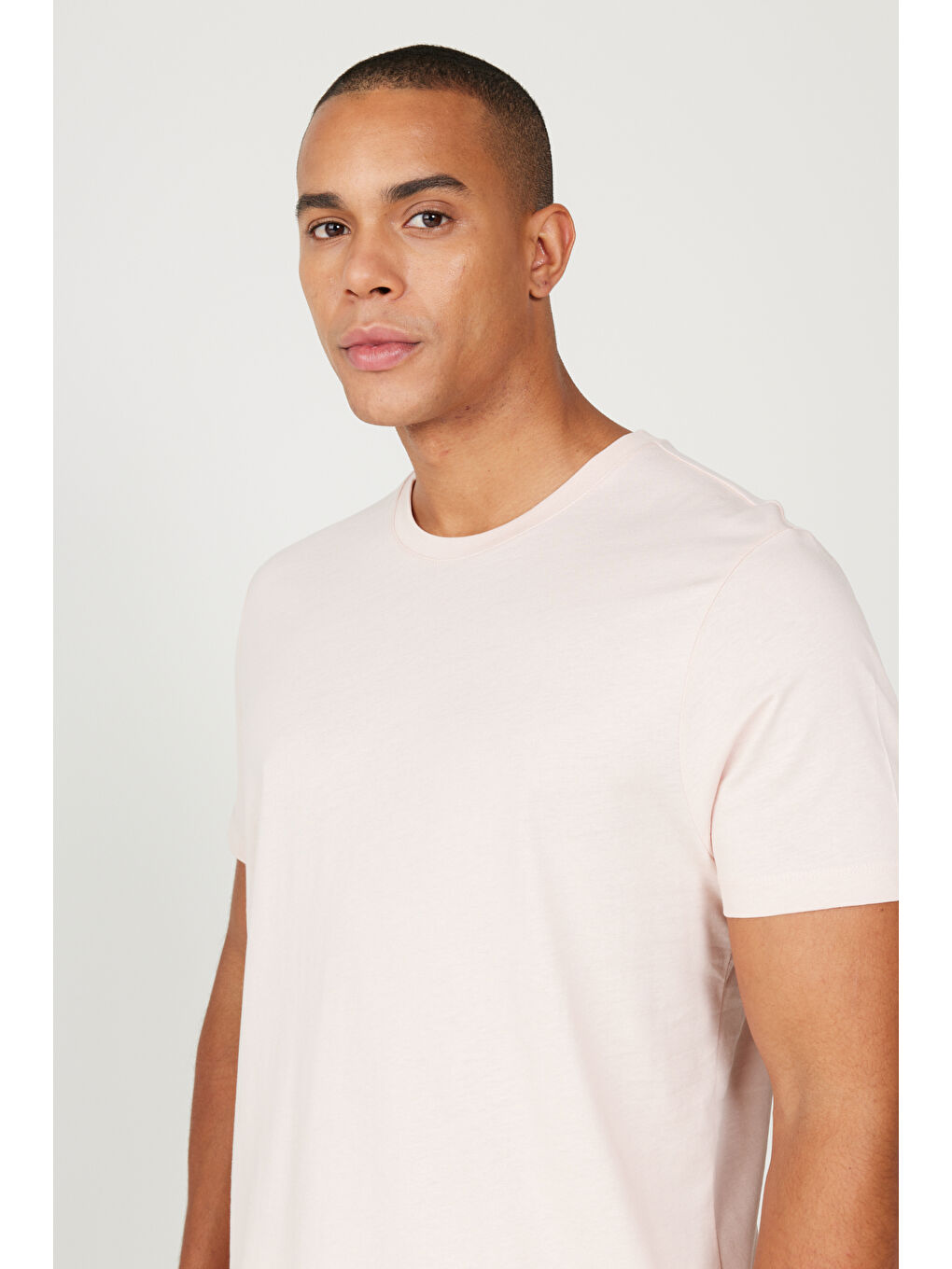 Pembe Erkek Gül Kurusu Slim Fit Dar Kesim %100 Pamuk Bisiklet Yaka Kısa Kollu Tişört-3