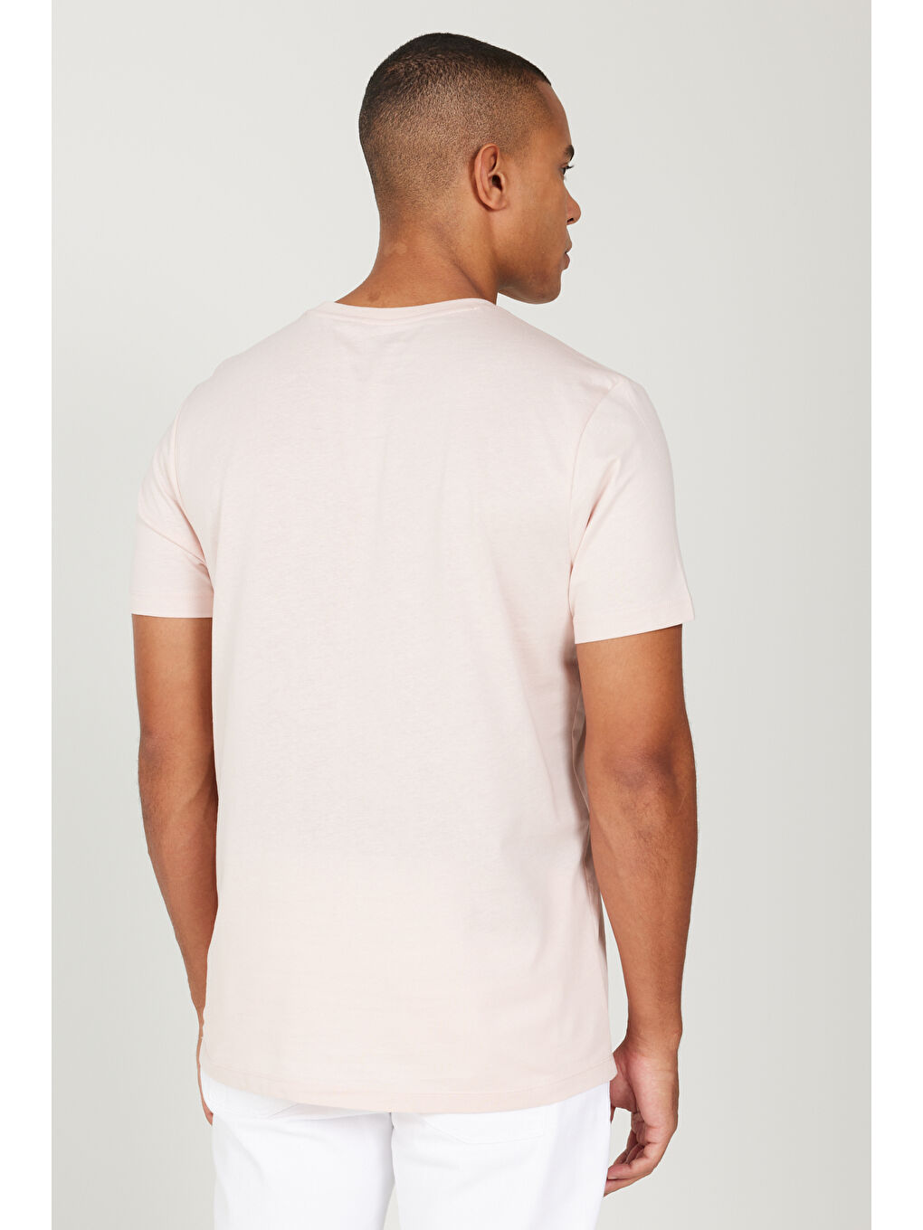 Pembe Erkek Gül Kurusu Slim Fit Dar Kesim %100 Pamuk Bisiklet Yaka Kısa Kollu Tişört-4