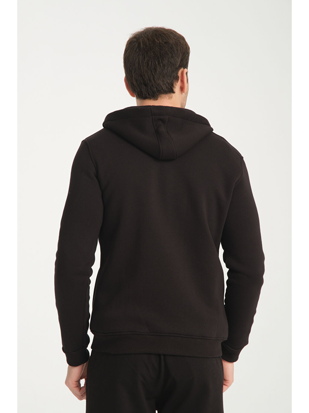 Siyah 3 İplik  Kapüşonlu Erkek Fermuarlı Sweatshirt Hırka 6052-3