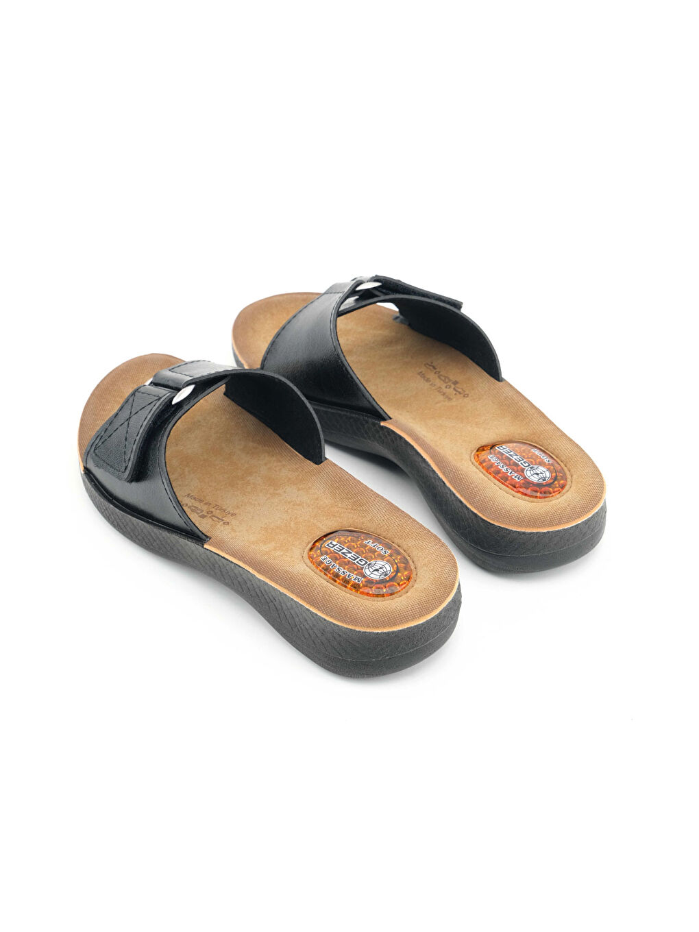 Siyah Kadın Yazlık Massage Soft Rahat Taban Tek Cırtlı Ayarlanabilir Günlük Terlik-3