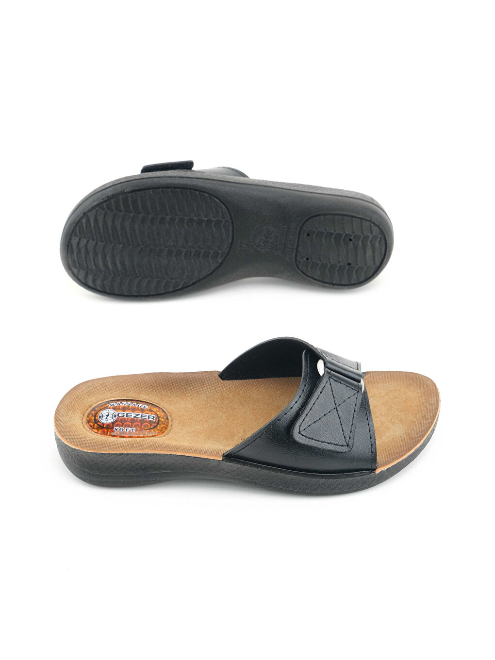 Siyah Kadın Yazlık Massage Soft Rahat Taban Tek Cırtlı Ayarlanabilir Günlük Terlik-4