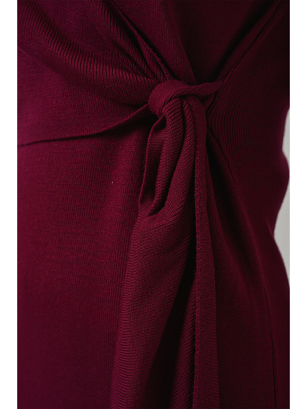 Kadın Kruvaze Yaka Triko Elbise 15928 - Bordo-4