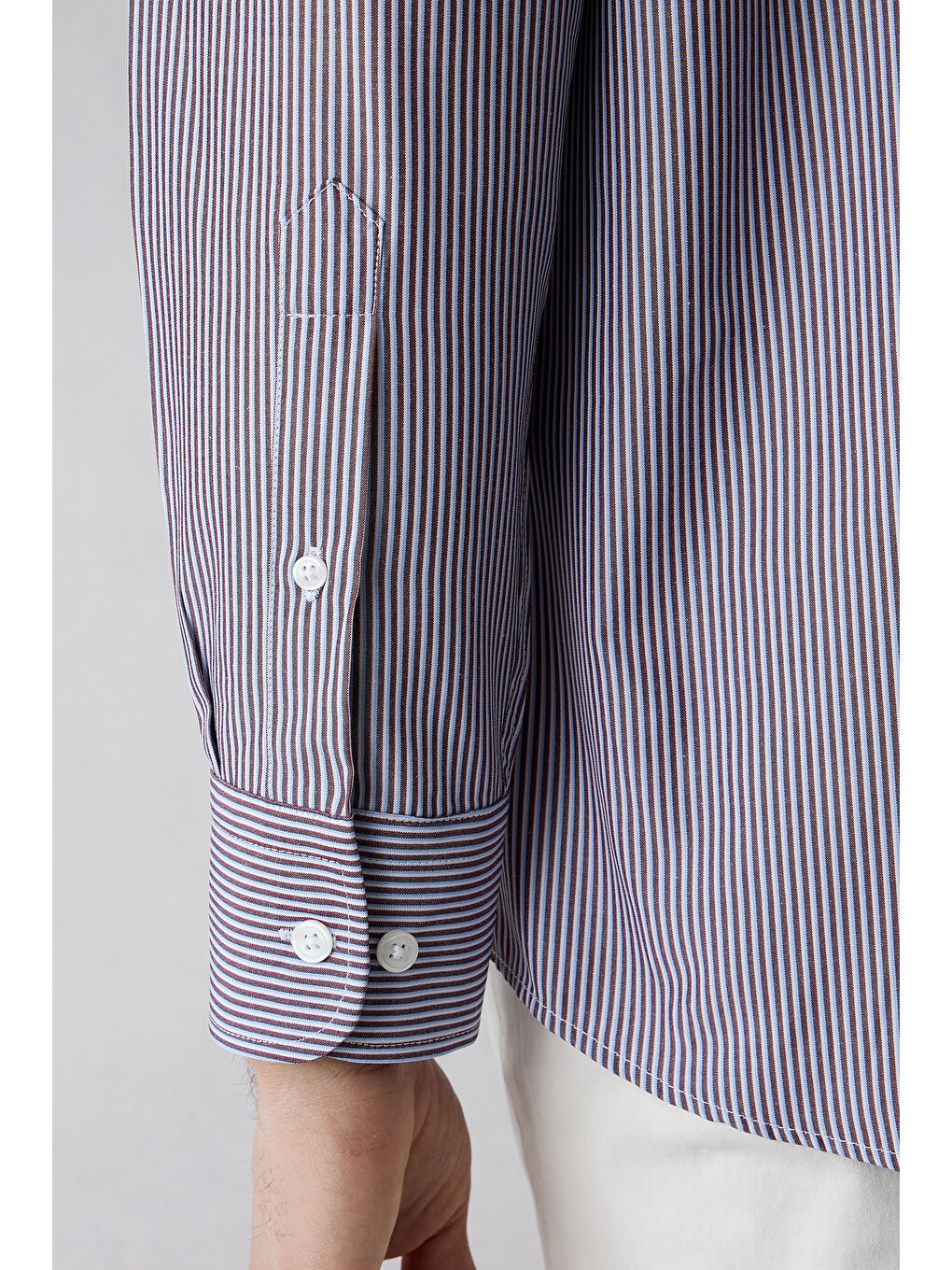 Bordo Uzun Kol Slim Fit Çizgili Gömlek-2
