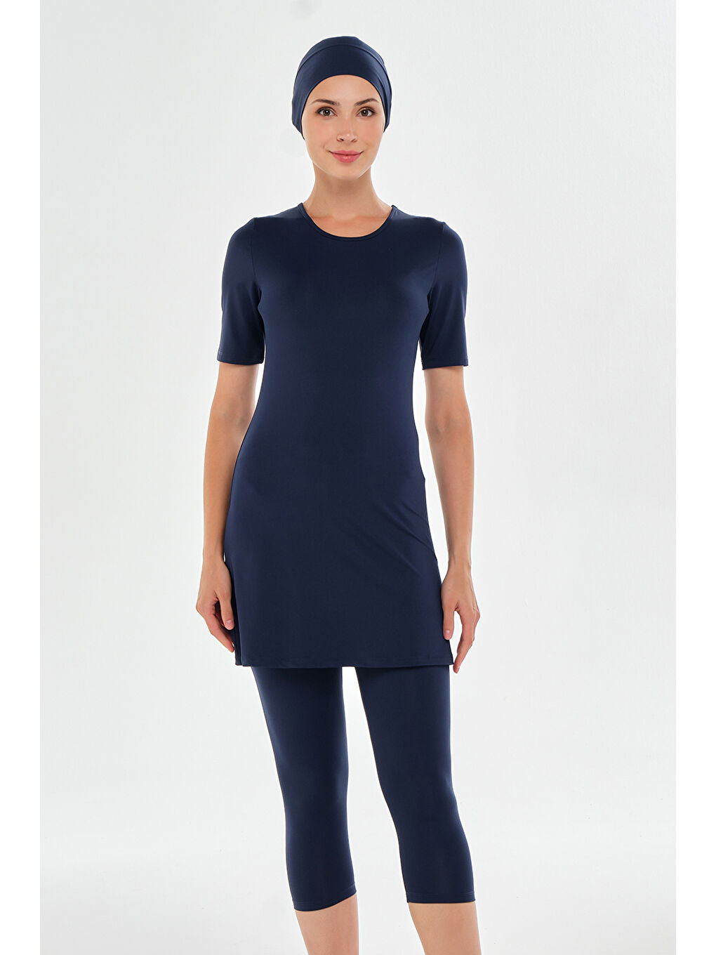 Kısa Kollu Taytlı Elastanlı Yarı Kapalı Mayo 2606 Koyu Lacivert-3