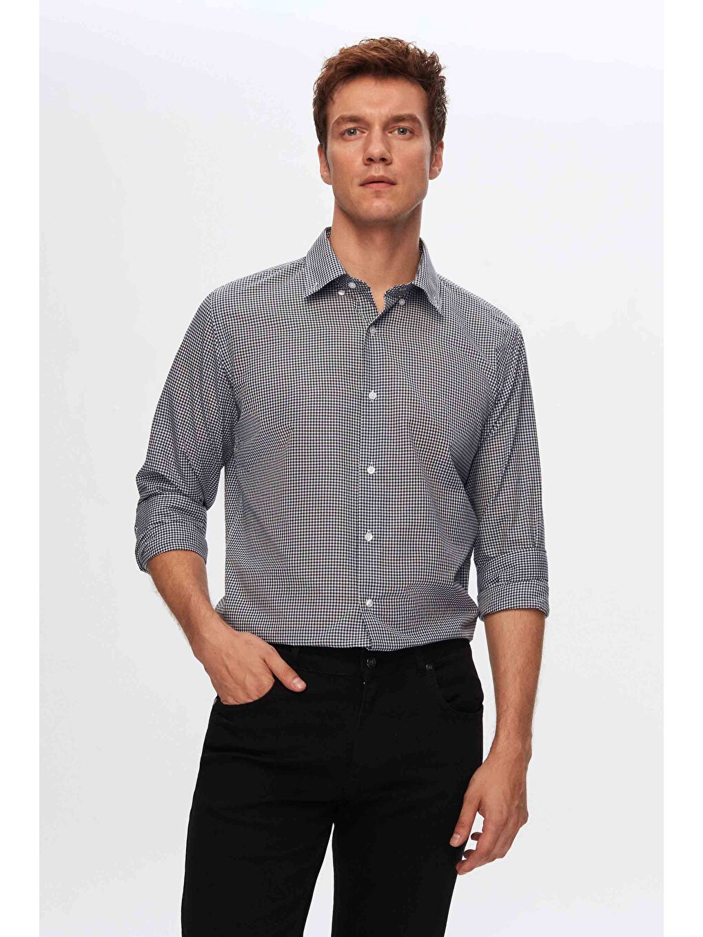 Slim Fit Lacivert Pötikare Gömlek-1