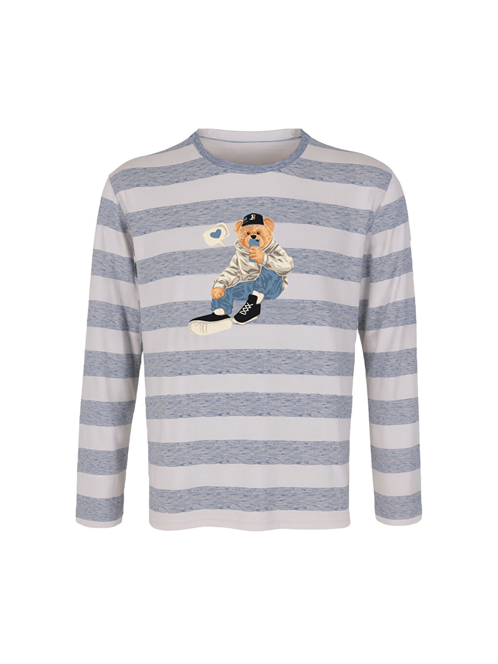 Lacivert Erkek Pamuklu Uzun Kollu Üst Ayıcık Baskılı %100 Pamuk Pijama Takımı-1