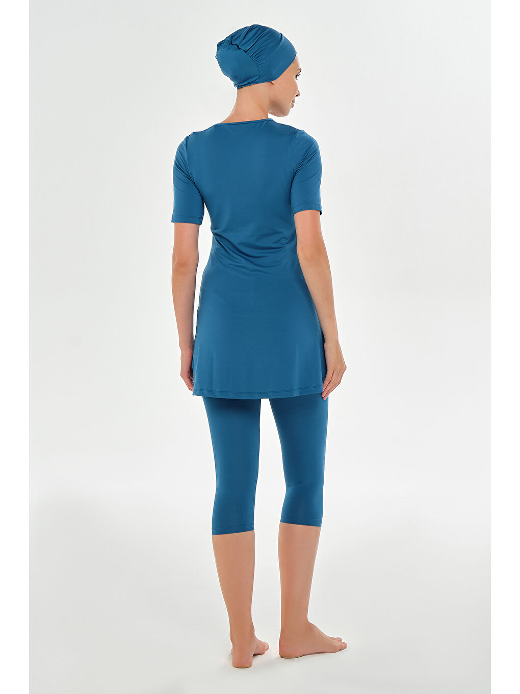 Büyük Beden Kısa Kollu Taytlı Elastanlı Yarı Kapalı Mayo 0572 Petrol01-2