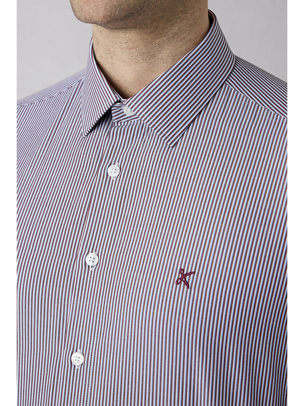 Bordo Uzun Kol Slim Fit Çizgili Gömlek-3