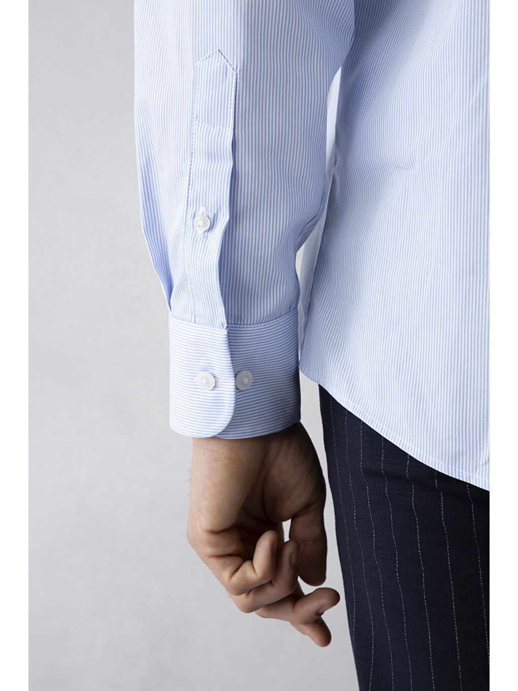 Mavi Uzun Kol Klasik Çizgili Pamuk Gömlek-1