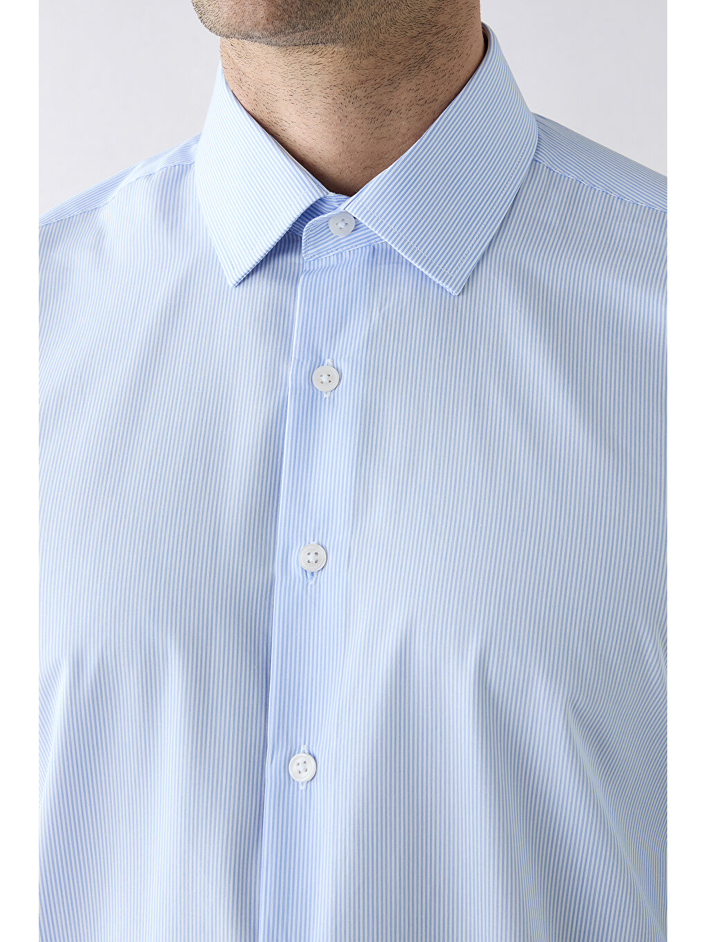 Mavi Uzun Kol Klasik Çizgili Pamuk Gömlek-2