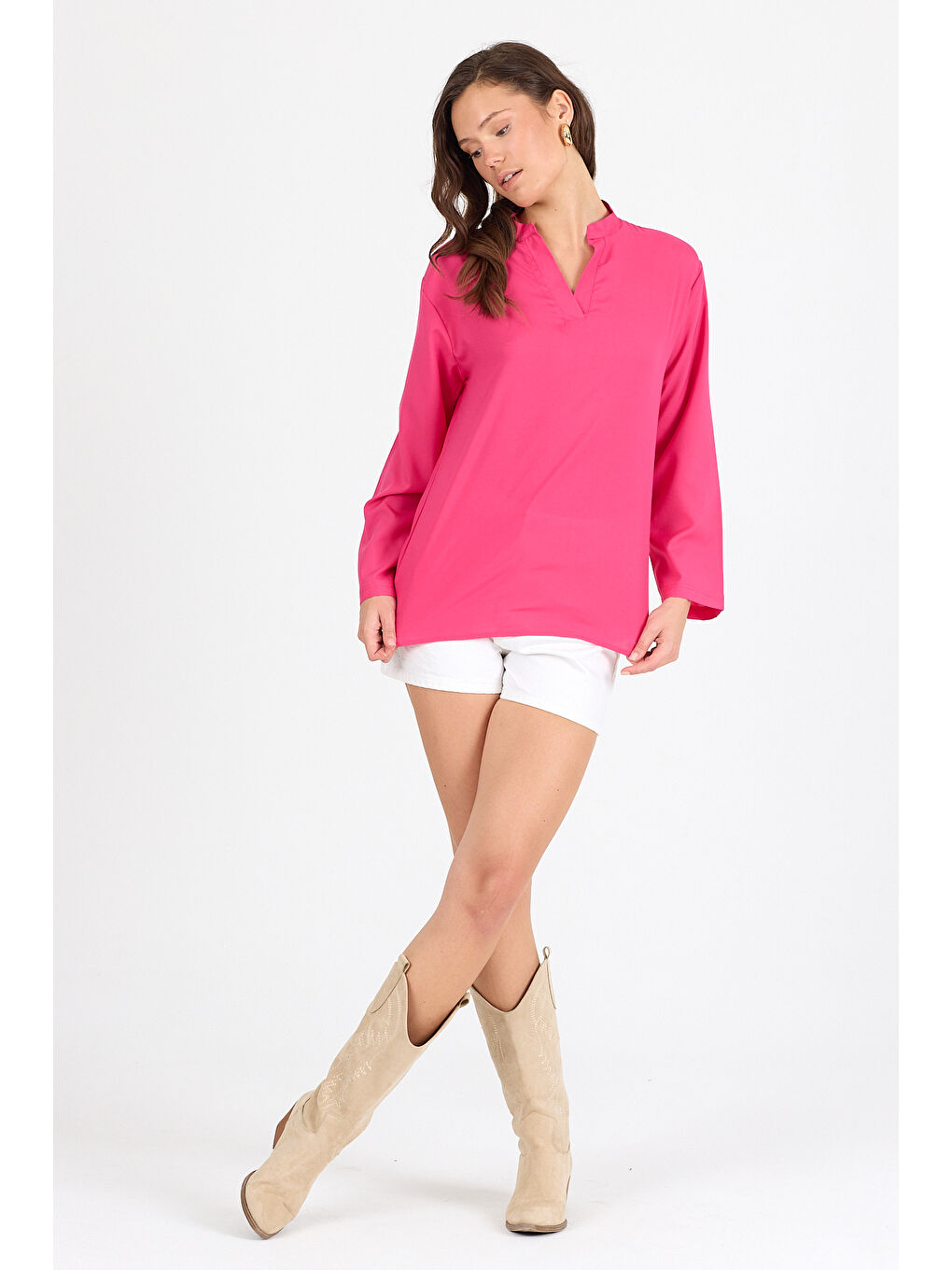 Fuşya Bayan Dik Yaka Bluz 1978-1