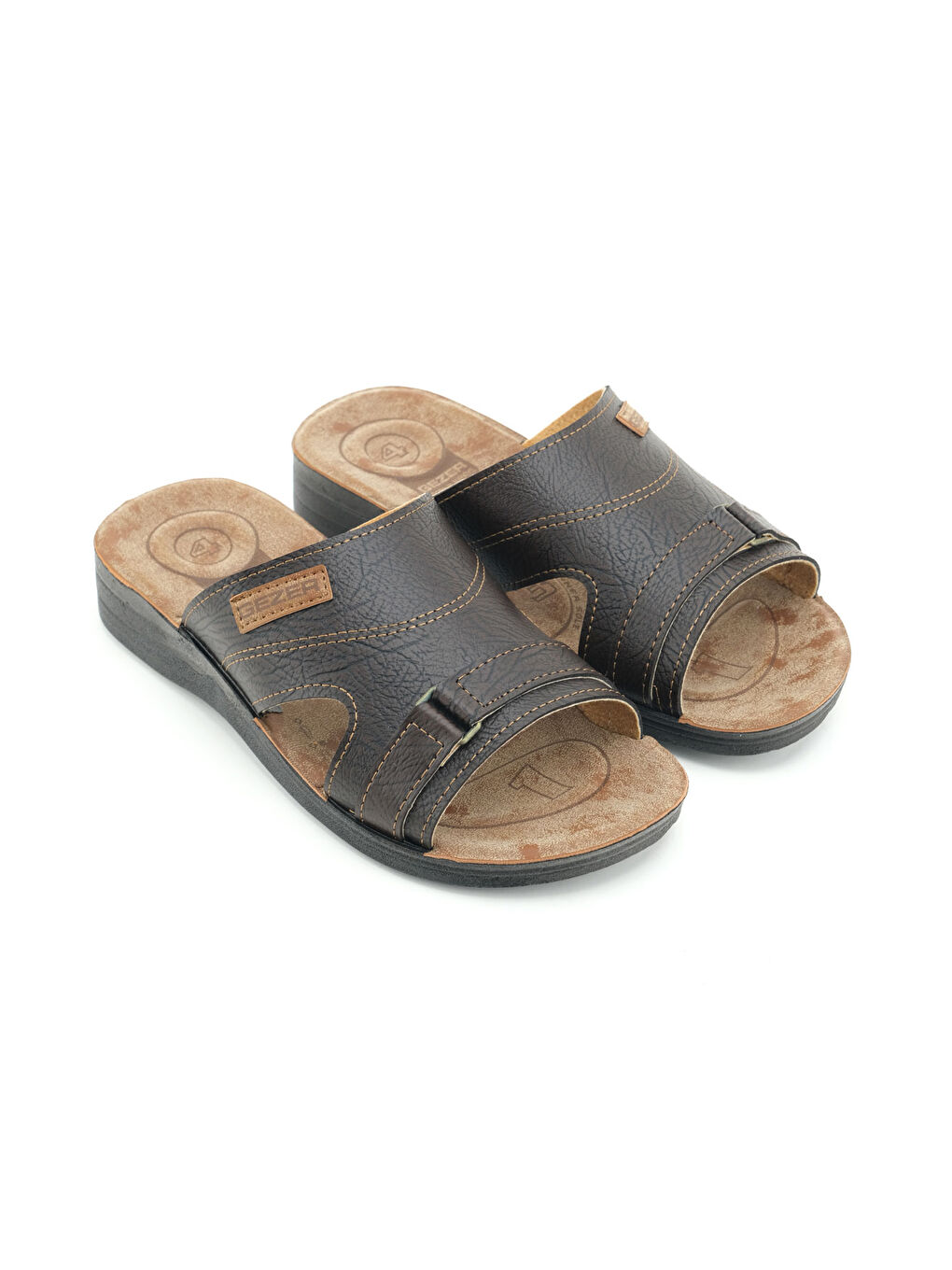 Kahverengi Erkek Yazlık PU Taban Suni Deri Koleksiyon Rahat Taban Günlük Terlik-2