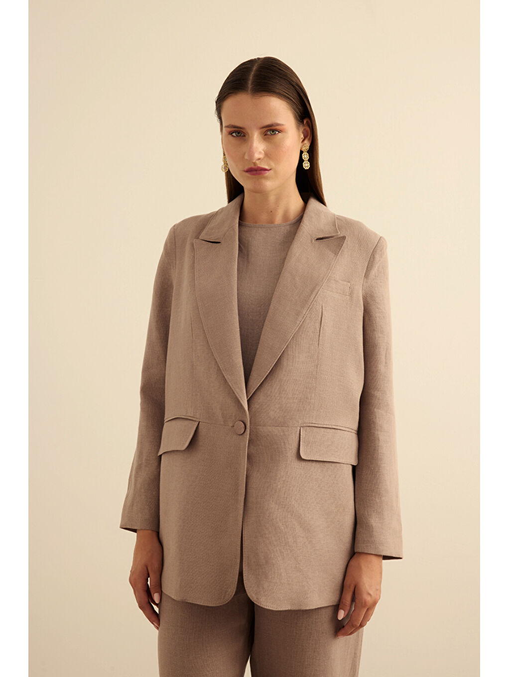 Bej Vizon Keten Ceket