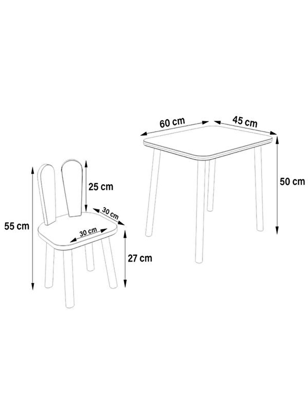 Ekru Montessori 2 Sandalye 1 Masalı Çocuk Çalışma Masası Takımı - Ebru - 60x45x50 cm-7