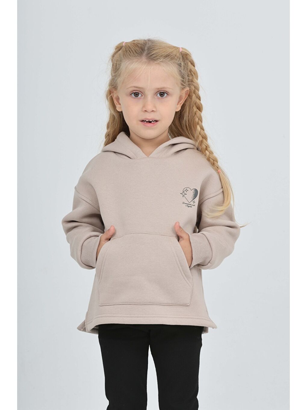 Bej Kız Çocuk Kalp Baskılı Sweatshırt-1