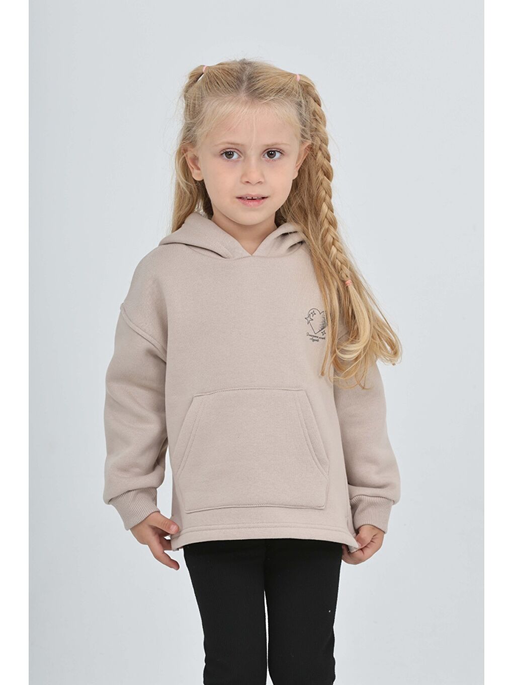 Bej Kız Çocuk Kalp Baskılı Sweatshırt-2