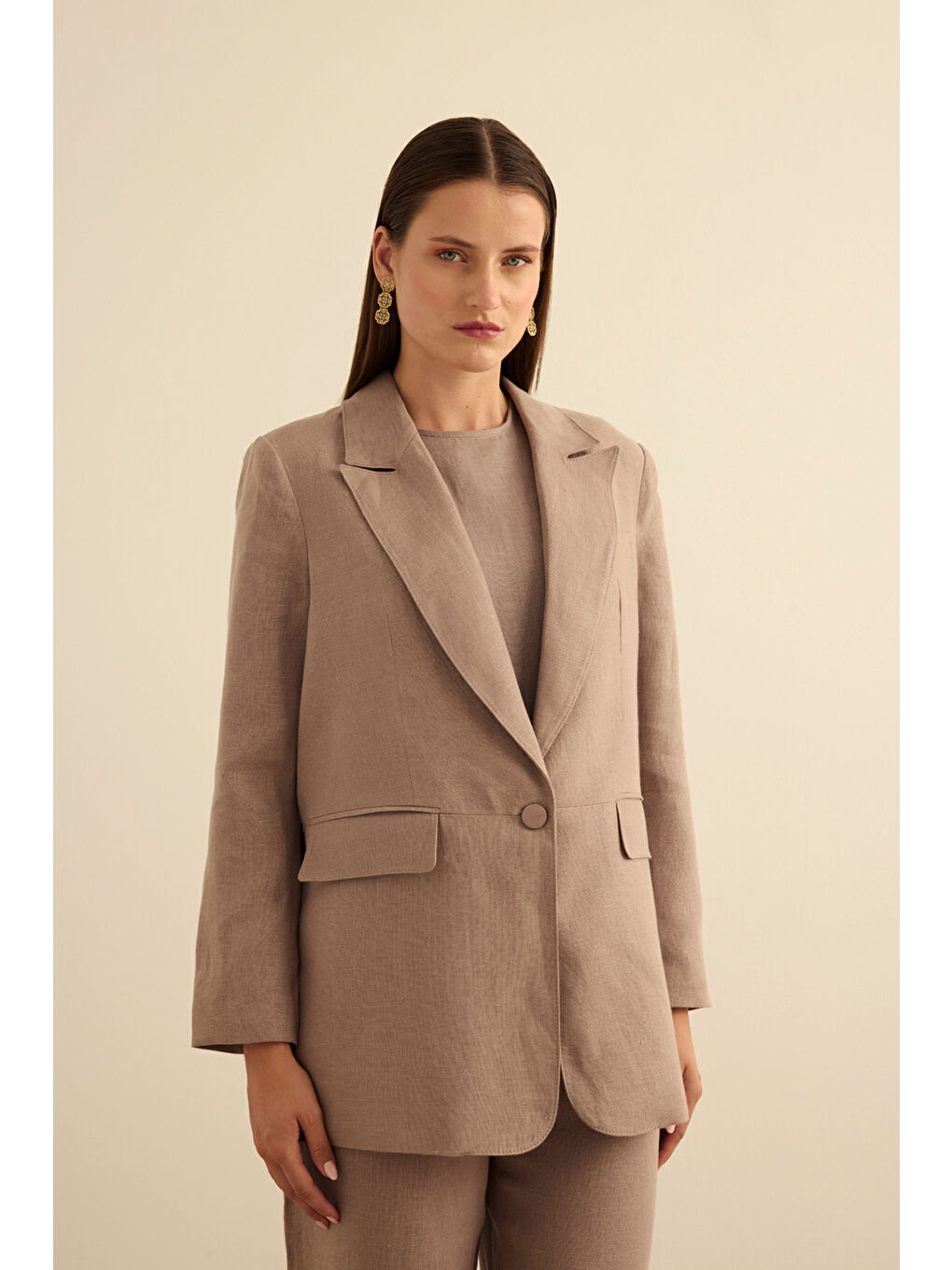 Bej Vizon Keten Ceket-1