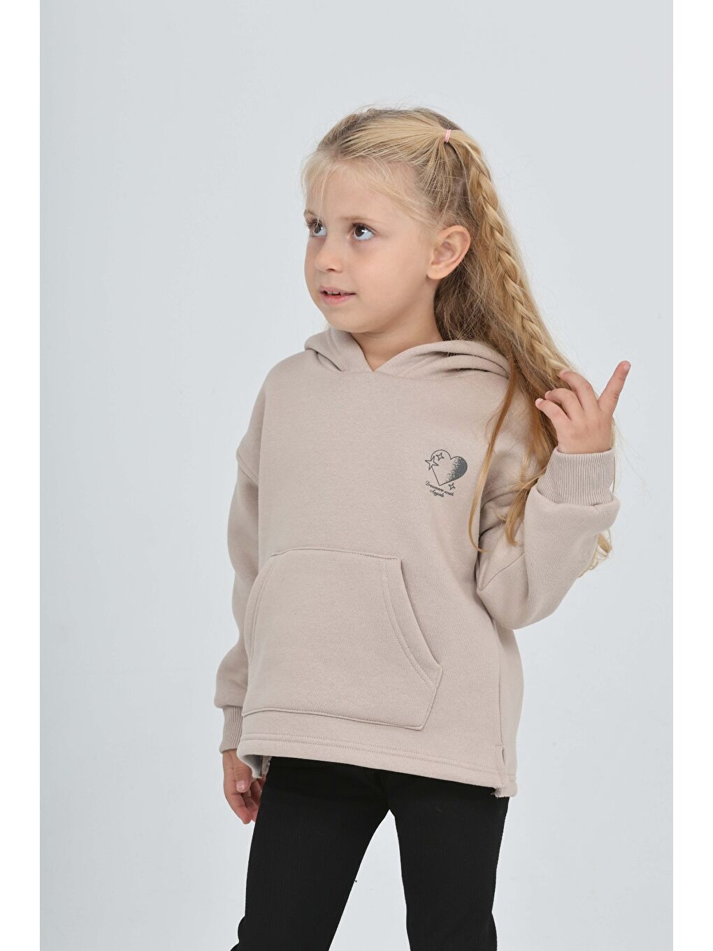 Bej Kız Çocuk Kalp Baskılı Sweatshırt-3