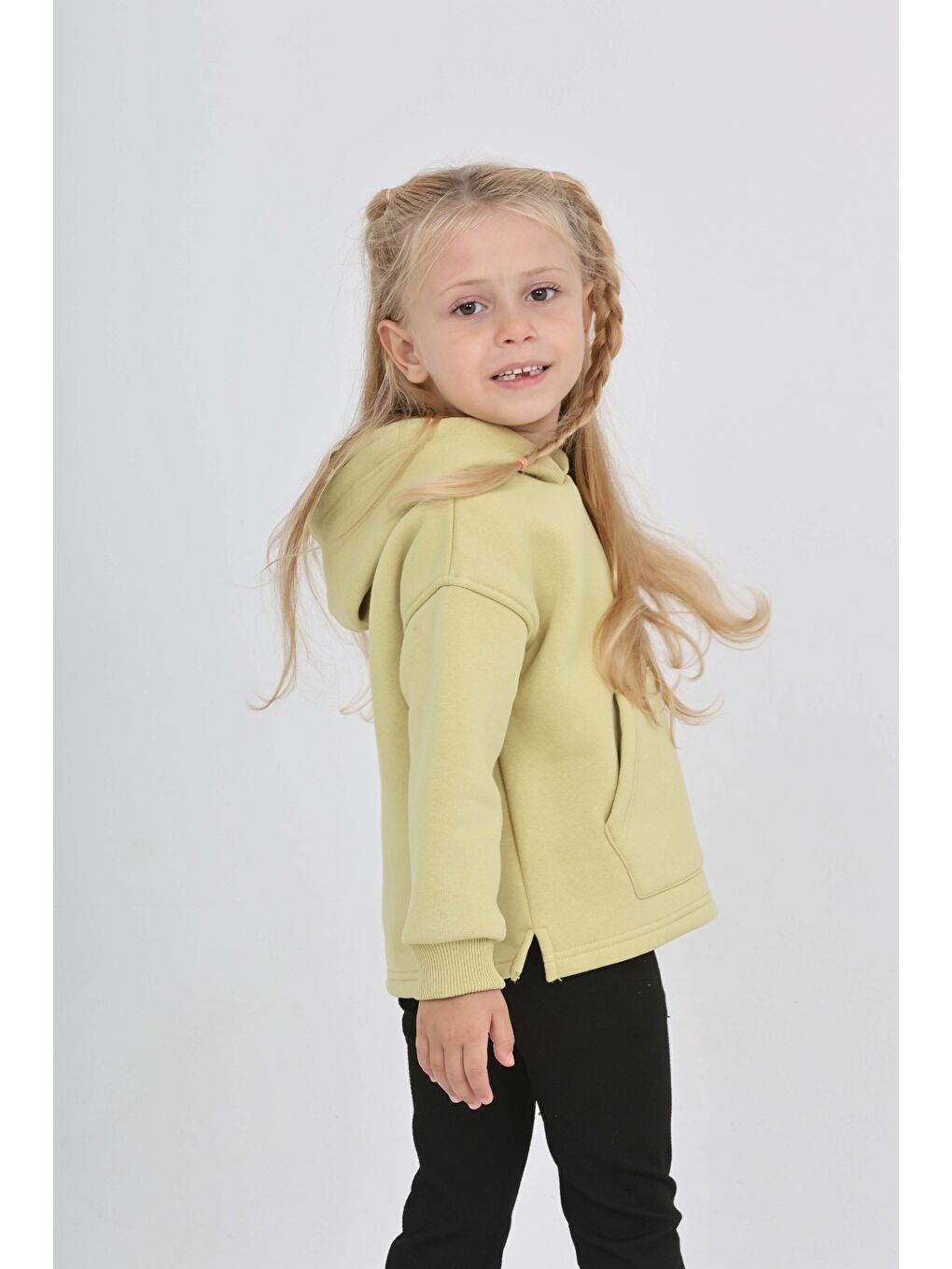 Yeşil Kız Çocuk Kalp Baskılı Sweatshırt-1