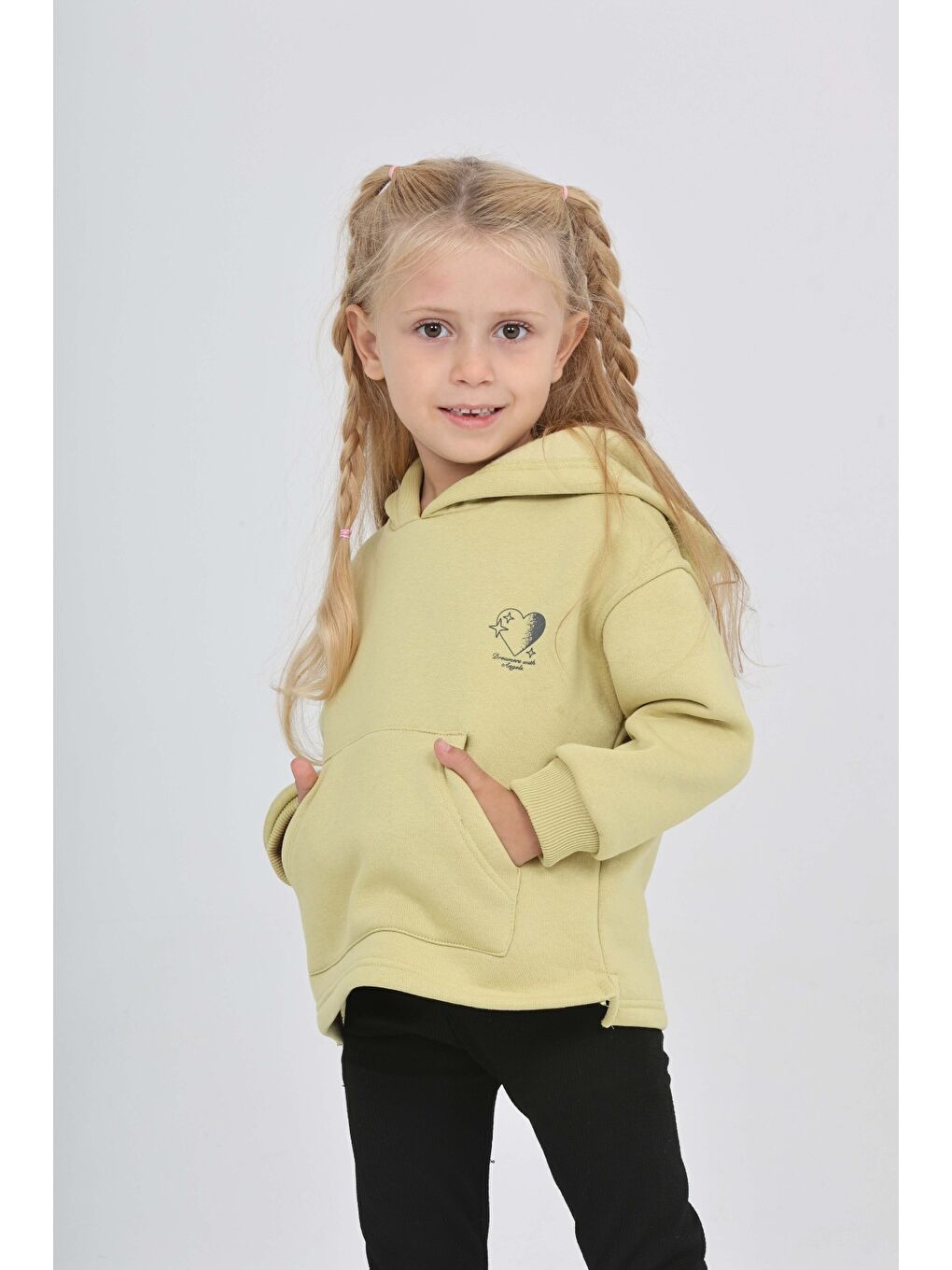 Yeşil Kız Çocuk Kalp Baskılı Sweatshırt-2