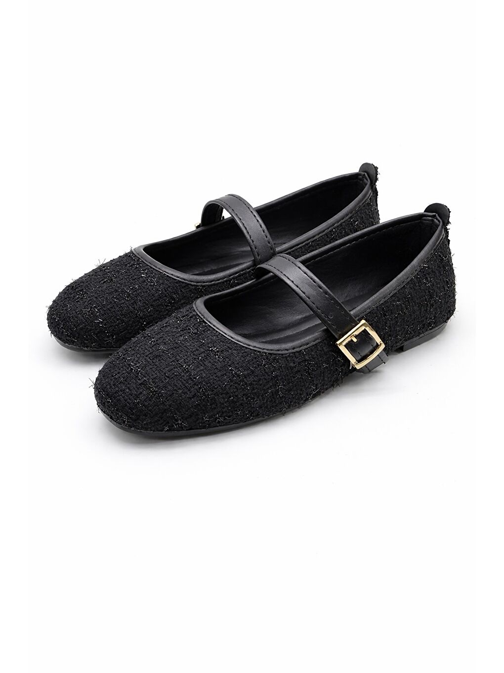 Siyah SH-200 Tiftikli Düz Babet Günlük Kadın Ayakkabı Mary Jane Ev Babeti-1