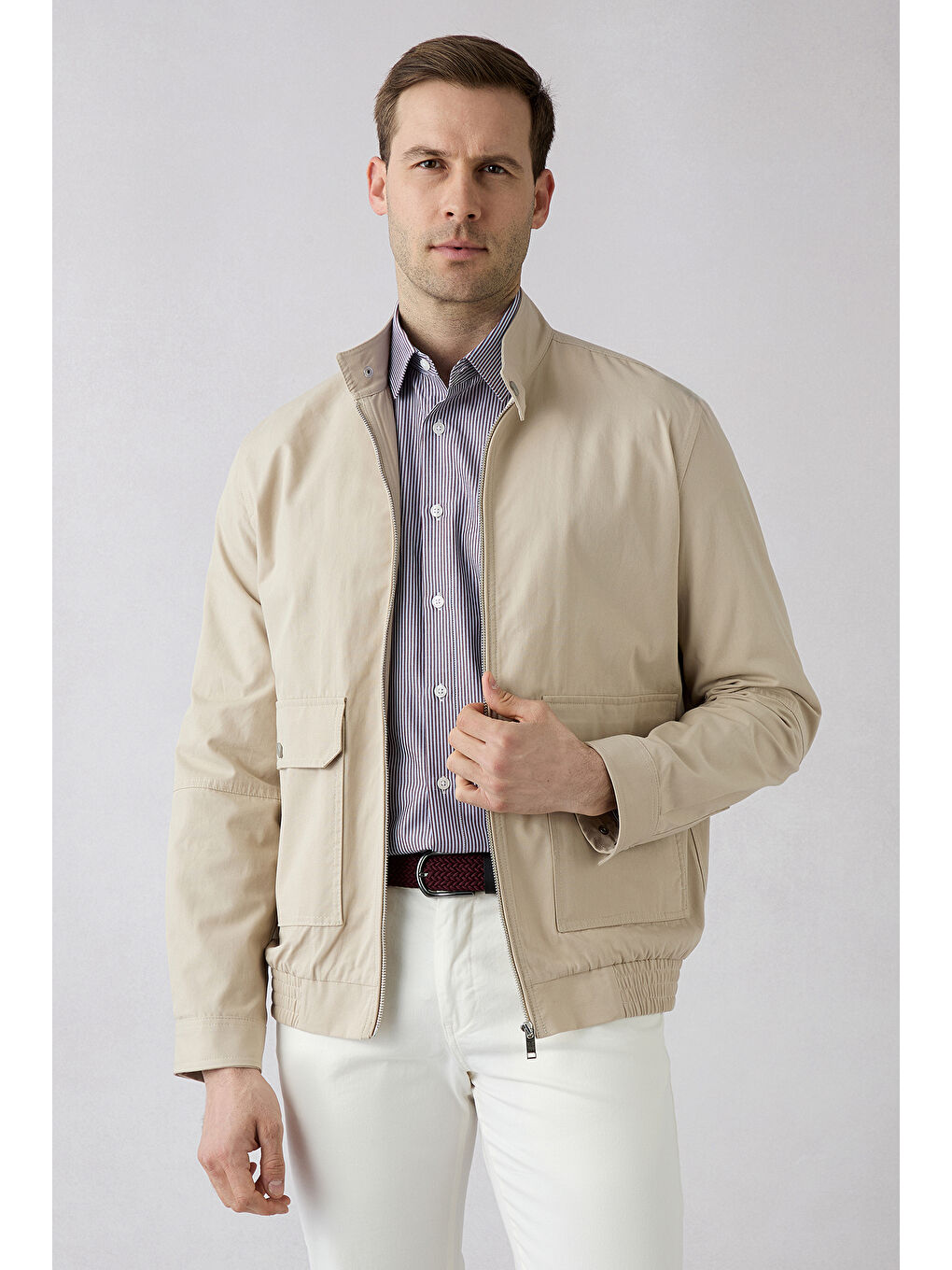 Bordo Uzun Kol Slim Fit Çizgili Gömlek-6