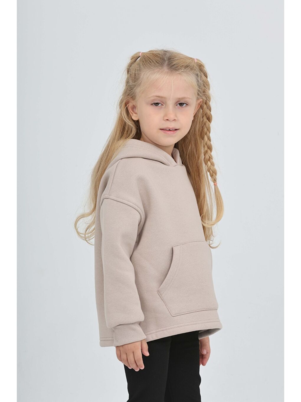 Bej Kız Çocuk Kalp Baskılı Sweatshırt-5